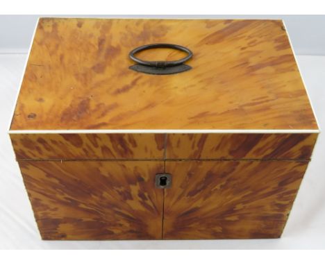 A 19th century tortoiseshell tea caddy, with a single tea section
