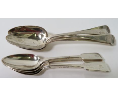 A collection of antique silver flatware, comprising six old English pattern table spoons, various makers & dates, including o