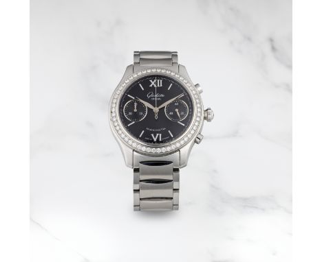 GLASHÜTTE. CHRONOGRAPHE BRACELET DE DAME EN ACIER SERTI DE DIAMANTS MOUVEMENT AUTOMATIQUEGLASHÜTTE. A LADY'S STAINLESS STEEL 