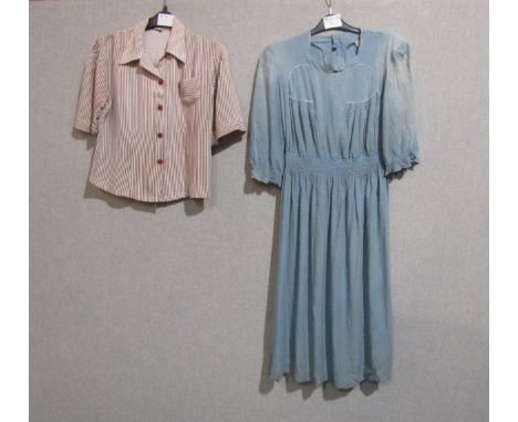 A 1940's dress and blouse with utility mark, slight fading to shoulder and back area of dress 