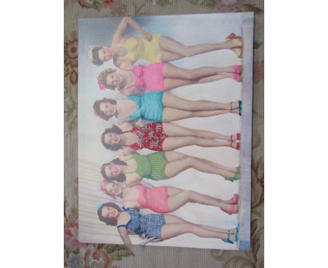 A print on canvas of seven 1950's bathing beauties, 46cm x 60cm 