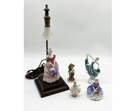 A vintage lamp with Royal Doulton "Veronica" figure to base along with a small collection of other figures including Royal Do
