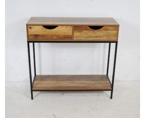 An industrial style console table with two drawers - length 80cm, depth 30cm, height 76cm