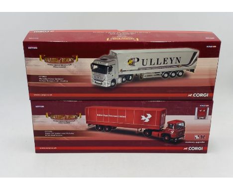 Two boxed Corgi "Hauliers of Renown" detailed die-cast models including a Mercedes Actros Container Pulleyn Transport Ltd (CC