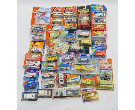 A collection of boxed die-cast vehicles including Matchbox, Hotwheels, Corgi, Siku, ERTL, Majorette etc