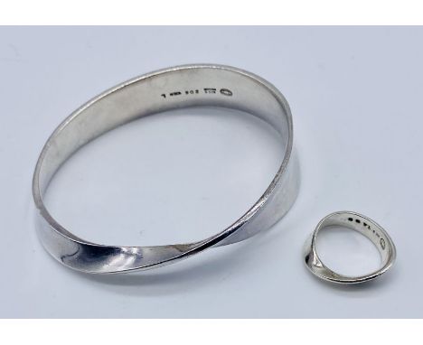 A 925 silver Georg Jensen "Mobius" bangle and matching ring