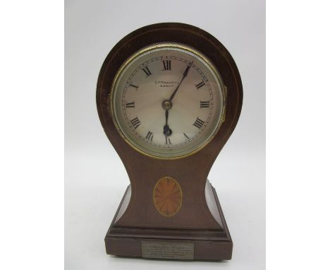An Edwardian inlaid Astral mantle clock retailed by GF Truscott, Sidmouth, height 28cm
