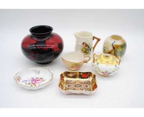 A small quantity of ceramics including a Royal Doulton 'Flambe' vase (A/F), Royal Worcester, Crown Derby, Mintons etc.