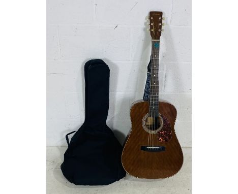 An Antoria 6 string acoustic guitar (Model number SF124) with soft carry case