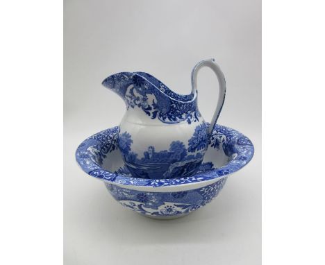 A Spode Blue Italian jug and bowl set, bowl diameter 31.5cm