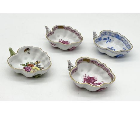 Four Herend ceramic decorated dishes/sugar bowls with handles pattern numbers 680/AP, 680/WB etc. 