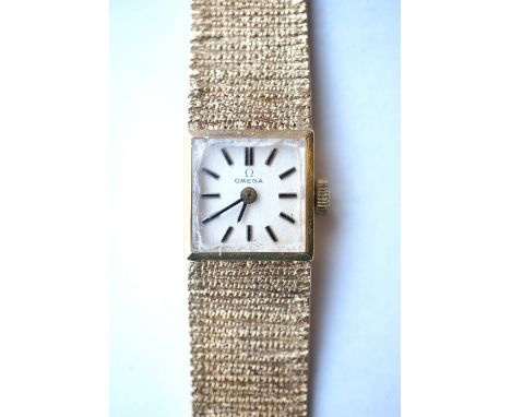 1970's LADY'S OMEGA NINE CARAT GOLD WRISTWATCH
with baton numerals, 17 jewels and movement marked 'Omega Watch Co. 485' and n