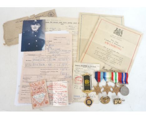 WWII BRITISH MEDAL GROUP
comprising 1939-45 Star; Atlantic Star; Italy Star and War Medal, bar mounted, belonging to 'Eric Wa