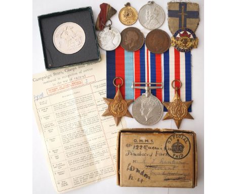 WWII BRITISH MEDAL GROUP
comprising 1939-45 Star; France and Germany Star and War Medal, with slip (Army) and box of issue ad