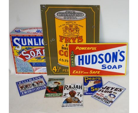 COLLECTION OF REPRODUCTION ENAMEL SIGNS
comprising 'Fry's Cocoa'; 'Sunlight Soap'; 'Wincarnis Wine Tonic'; The Rajah Cigar'; 