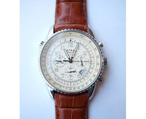 GENTLEMAN'S ROTARY CHRONOSPEED WRISTWATCH
the cream dial with subsidiary dials and date aperture, on leather strap