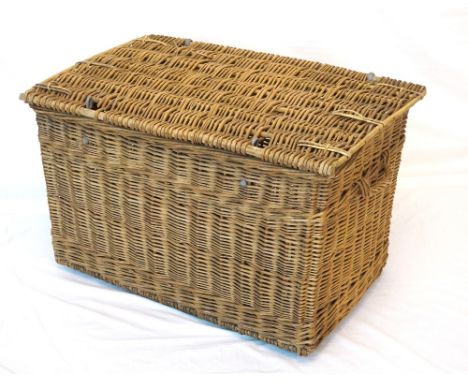 LARGE VINTAGE WICKER HAMPER
with side carrying handles and a lift up lid, 56cm high x 87cm wide x 57cm deep 