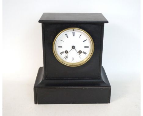 VICTORIAN BLACK SLATE MANTEL CLOCK
with black Roman numerals on white enamel dial, the French movement marked 'R.Fage Paris',