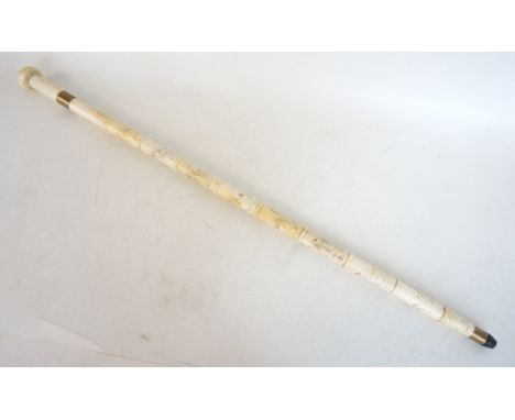 CHINESE BONE SWORDSTICK
with a 39.5cm steel double edged blade, contained in a ten section body engraved with Chinese figures