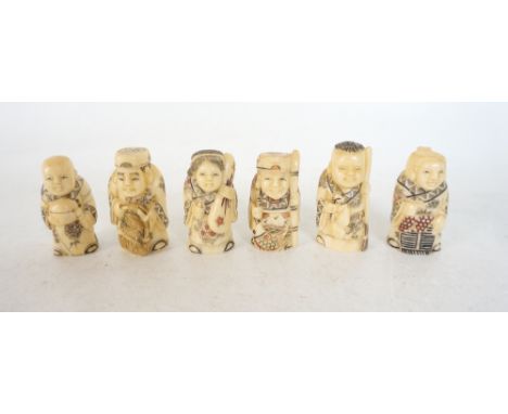 SIX CARVED BONE NETSUKE
of people, all approximately 5.5cm high 