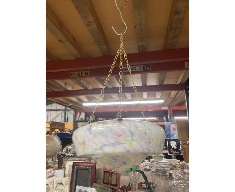 A VINTAGE MOTTLED GLASS CEILING LIGHT SHADE 