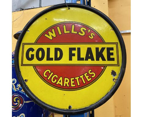 A VINTAGE WILL'S GOLD FLAKE CIGARETTES ENAMEL CIRCULAR SIGN, DIAMETER 46CM 