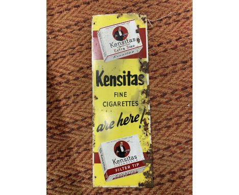 A VINTAGE 'KENSITAS' CIGARETTES SIGN 50.5CM X 17CM 