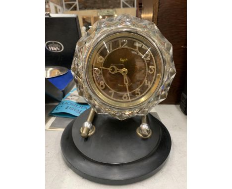 A RUSSIAN CUT GLASS MANTLE CLOCK 