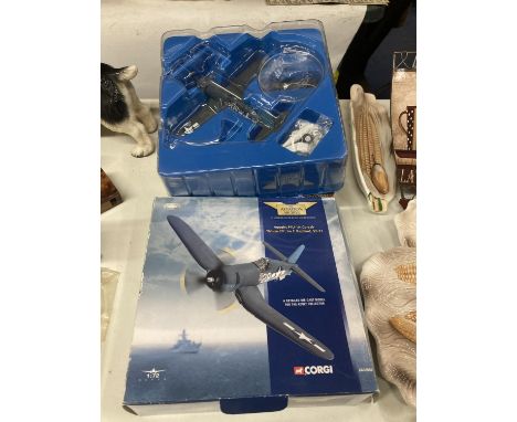 TWO BOXED MODEL PLANES ONE A CORGI THE AVIATION ARCHIVE VOUGHT F4U-1A CORSAIR WHITE 29 IRA C KEPFORD VF-17 AND PREDATORS OF T