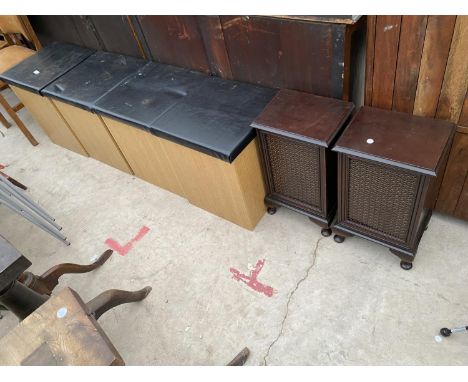 FOUR MODERN STORAGE BOX/SEATS AND A PAIR OF SPEAKER CABINET ON CABRIOLE LEGS 