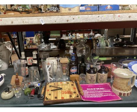 A LARGE QUANTITY OF BREWERY RELATED ITEMS TO INCLUDE SIGNS, CLOCK, GLASSES, FLAGONS ETC 
