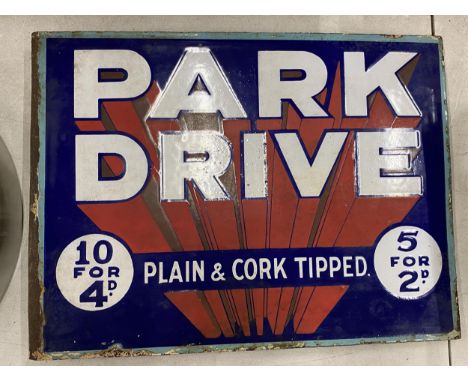 A VINTAGE PARK DRIVE DOUBLE SIDED ENAMEL SIGN, 30 X 41CM 