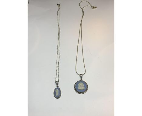 TWO SILVER NECKLACES WITH WEDGEWOOD JASPERWARE PENDANTS 