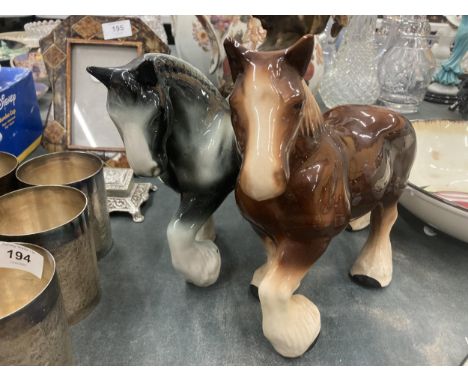 TWO CERAMIC SHIRE HORSES HEIGHT 23CM 