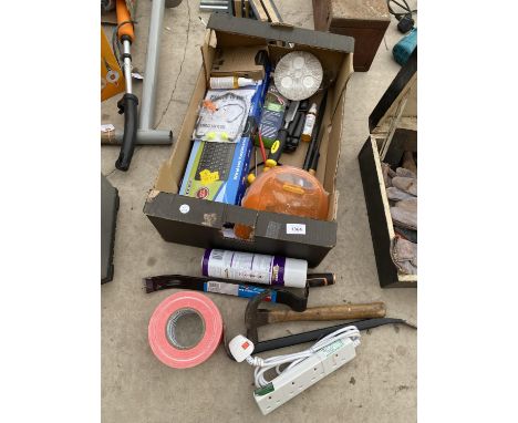 AN ASSORTMENT OF TOOLS TO INCLUDE SCREW DRIVERS, A HAMMER AND A CROW BAR ETC 