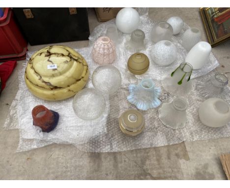 A LARGE ASSORTMENT OF RETRO GLASS LIGHT SHADES 
