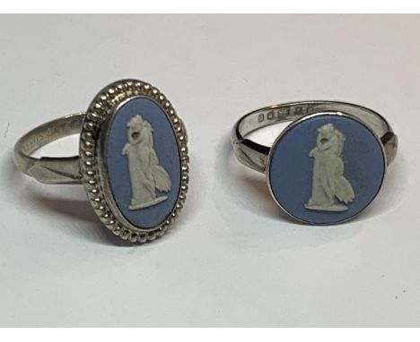 TWO WEDGEWOOD JASPERWARE SILVER RINGS 