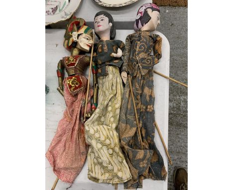 THREE VINTAGE 'WAYANG GOLEK' STYLE INDONESIAN 'STICK' PUPPETS 