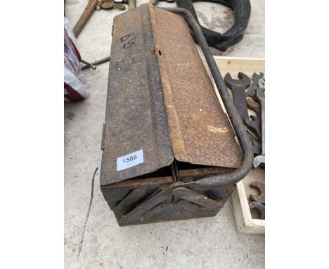 A METAL TOOL BOX CONTAINING AN ASSORTMENT OF SPANNERS 