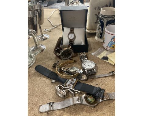 A QUANTITY OF WATCHES TO INCLUDE A LADIES BOXED ROTARY, PLAYBOY, ADIDAS, ETC., 