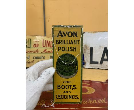 A VINTAGE STYLE 'AVON' BOOT POLISH SIGN 7.5CM X 20.5CM 