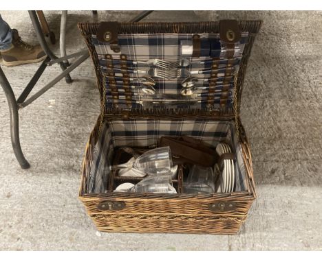 A PICNIC HAMPER AND ACCESSORIES 