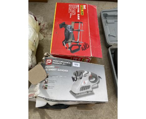 A B&amp;Q MANUAL MITRE SAW AND A PERFORMANCE POWER SHEET SANDER BELIEVED IN WORKING ORDER BUT NO WARRANTY 