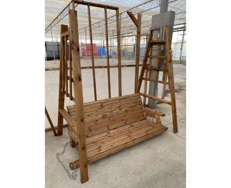 AN AS NEW EX DISPLAY CHARLES TAYLOR SWING SEAT BENCH WITH TRELIS FRAME (MISSING HANGING BAR) *PLEASE NOTE VAT TO BE CHARGED O