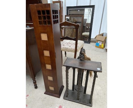 AN AFRICAN HARDWOOD CD RACK AND MODERN STORAGE CABINET, 7" WIDE 