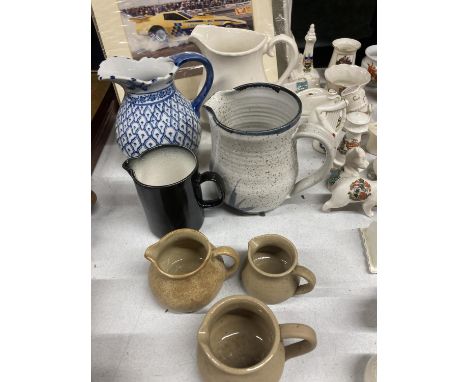 SEVEN VARIOUS CERAMIC JUGS TO INCLUDE STUDIO POTTERY EXAMPLES 