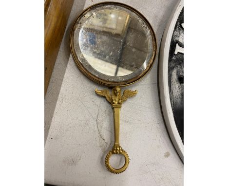 A VINTAGE EGYPTIAN METAL HANDLED MIRROR, LENGTH 18.5CM 