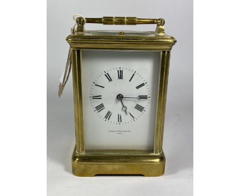 A VINTAGE FRENCH BRASS CASED JOSEPH PENLINGTON, PARIS CARRIAGE CLOCK, HEIGHT 18CM 