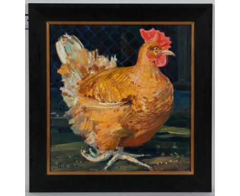 * NICK BOTTING, 
HEN 
oil on canvas, signed 
58cm x 55cm 
Framed.
Note: Solo Exhibitions Include:
1984 Gulbenkian Theatre, Ca