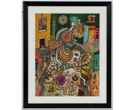 * ALAN DAVIE CBE RA HRSA RWA (SCOTTISH 1920 - 2014),
VILLAGE MYTHS NO. 16
gouache on paper, signed, titled and dated February